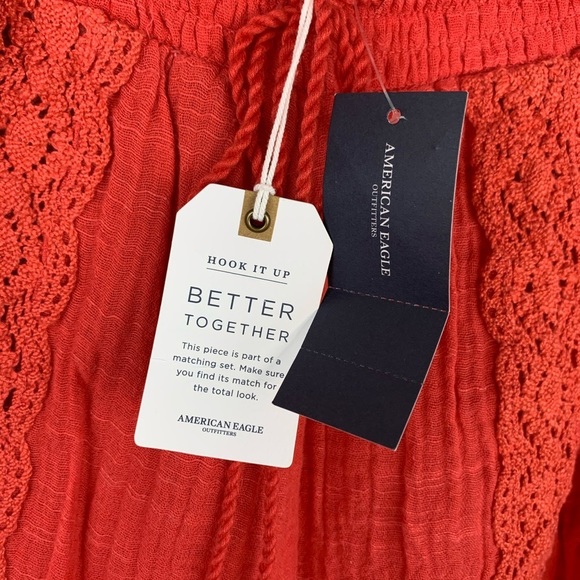 American Eagle Coral Pull On Shorts Crochet Linen - Picture 4 of 6